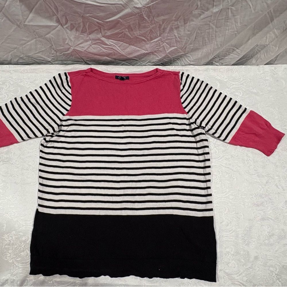 Chaps Pink and Black Striped sweater Top 3/4 sleeve 2x womanโs